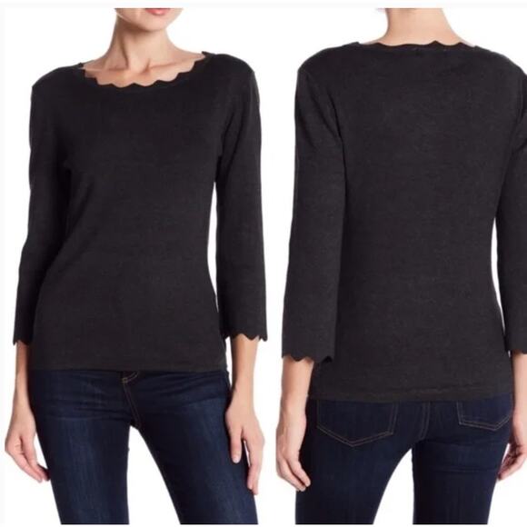 Philosophy Sweater Womens Medium Black Grey Scalloped Knit - Picture 1 of 9